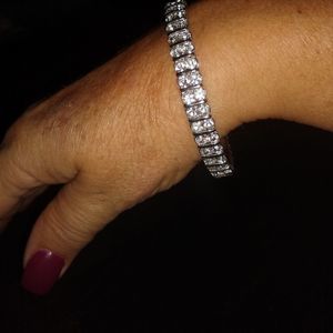 Bangle channel set rhinestone bracelet silver tone